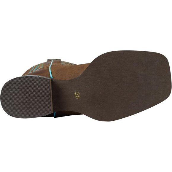 SheSole Western Boots Women's Brown Tan Faux Leather Square Toe Wide Mid Calf - Picture 4 of 9